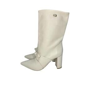 Dee Ocleppo Dominic Bow-detail Boots Size 6 Off White Leather Dressy Preppy